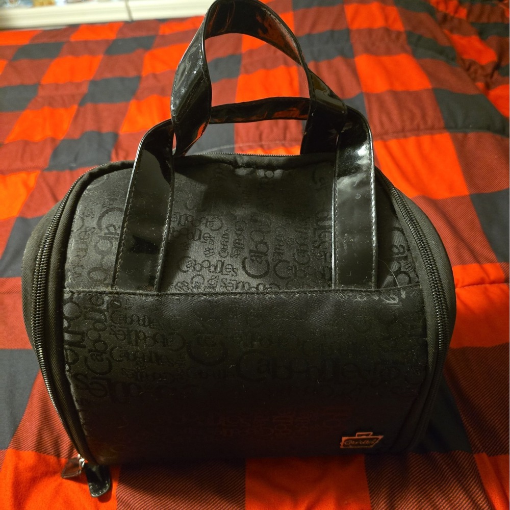 Caboodles Canvas Case Makeup Cosmetic Black Logo Travel Bag Handbag Portable